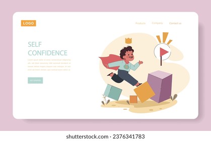 Little self-confident preschool boy web banner or landing page. Positive parenting impact on child' emotional development. Childhood with father' involvement. Flat vector illustration