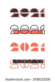 little set of 2021 text stylized in simple graphic forms. design template of symbols numbers. vector illustration.