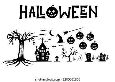 Little Set of silhouettes of Halloween on a white background
