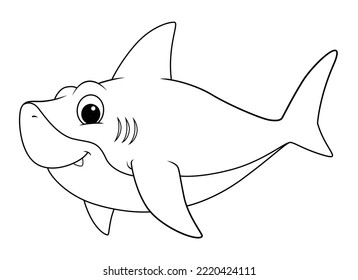 Little Shark Cartoon Animal Illustration BW