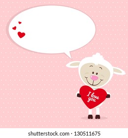 Little sheep with big red heart