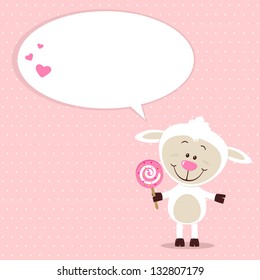 Little sheep with candy and speech bubble