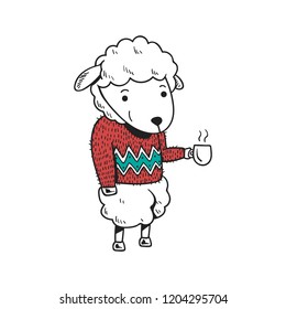 Little Sheep Christmas Doodle Vector