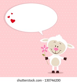 Little sheep with flower and speech bubble