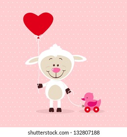 Little sheep with heart ballon