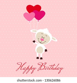 Little sheep with heart balloons