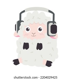 little sheep  listening music in headphones cartoon