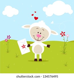 Little sheep with love letter