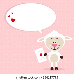 Little sheep with loveletter and speech bubble