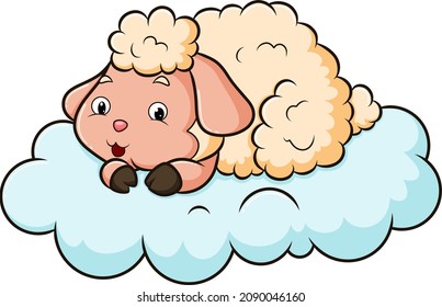 The little sheep is lying on the cloud of illustration