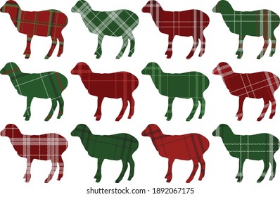 Little sheep silhouettes. Clip art set on white background