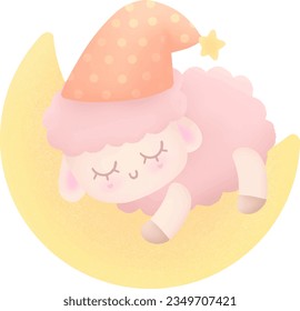 little sheep sleeping on the crescent moon