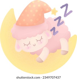 little sheep sleeping on the crescent moon