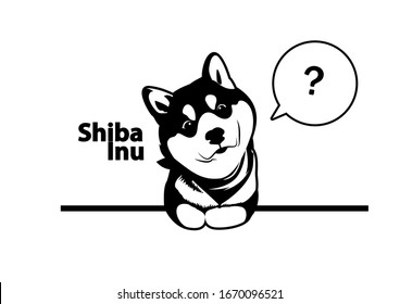 Little Shiba Inu in black & white style lay down on the floor and has a question thinking balloon, designing with flat color style. Minimal art but various usage.