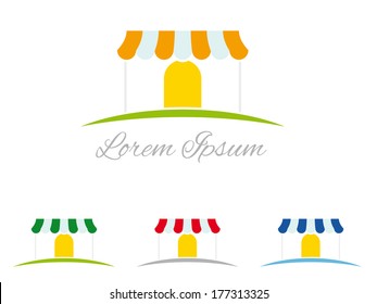 Little Shop Logo Design Element. Vector Illustration of small shop with striped awning.