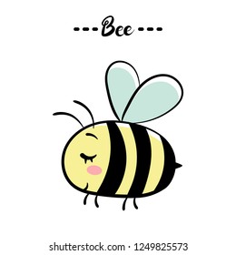 A little shy bee. Bee text. Vector isolated illustration.