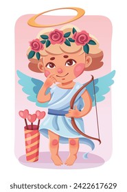 Little shy cupid with a bow