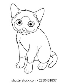 Little Siamese Cat Cartoon Animal Illustration BW