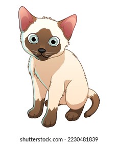 Little Siamese Cat Cartoon Animal Illustration