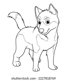 Little Siberian Husky Dog Cartoon Animal Illustration BW