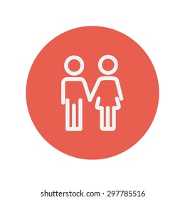 Little siblings thin line icon for web and mobile minimalistic flat design. Vector white icon inside the red circle