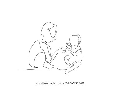 little sister and baby brother playing together at home one line art design vector