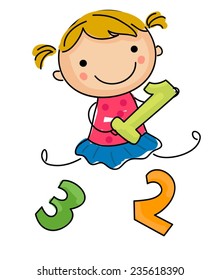 Little sketch girl and number