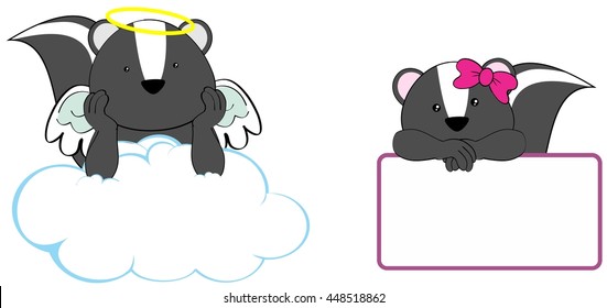 little skunk girl and boy cute angel cartoon set in vector format 