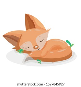 Little sleeping fox on the grass