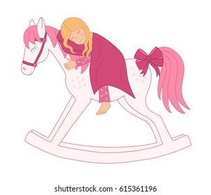 little sleeping girl on a rocking horse 