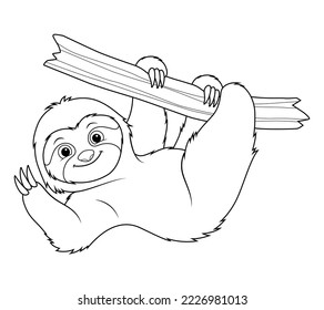 Little Sloth Cartoon Animal Illustration BW