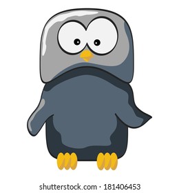 Little small shadowed owl on the white background. Vector illustration.