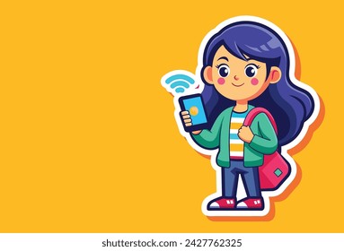 Little with smartphone looking a message or email	
