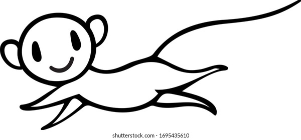Little smile of a running monkey. Hand-drawn vector illustration in doodle style. Art can be used as a print, logo, tattoo, book illustration, for commercial and personal use.