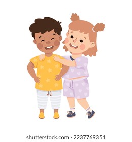 Little Smiling Boy and Girl Standing Together as Close Friends Vector Illustration