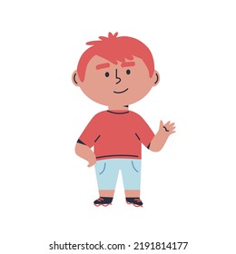 Little smiling boy vector illustration. Back to school. Funny cartoon kids characters. Happy kids cartoon. Isolated on white background.