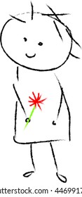 little smiling child and flower - hand drawn doodle