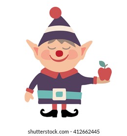 Little smiling elf with an apple
