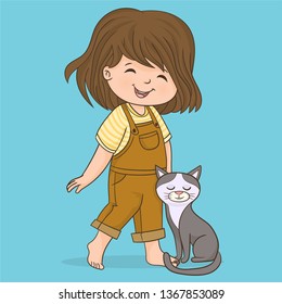Little smiling girl with her little cat