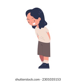 Little Smiling Girl Standing Being at Kindergarden Vector Illustration