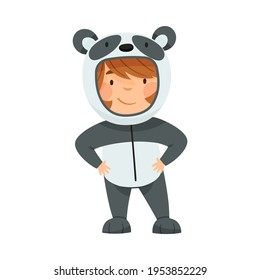 Little Smiling Girl Wearing Panda Costume Having Fun Vector Illustration