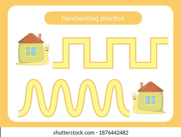 Little snail. help the snail to crowl the path. Handwriting practice. Vector illustration.
