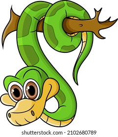 The little snake is twisting its body on the branch of illustration