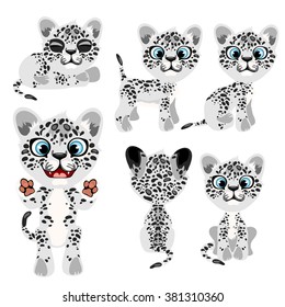 The Little Snow Leopard. Wild Animals. Vector Illustration.