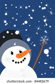 little snow man catches a snowflake