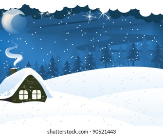  Little snow-covered  forest hut.  Woodland Scenic