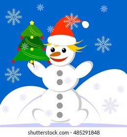  little snowman and Christmas tree