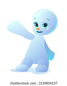 Little snowman dancing cool. Cartoon person stands and smiles. Fun style. Child kid. Isolated on white background. Vector.