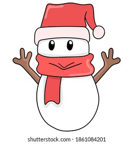 little snowman welcoming christmas. doodle icon image. cartoon caharacter cute doodle draw