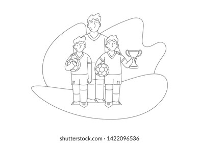 Little soccer players lineart vector illustration